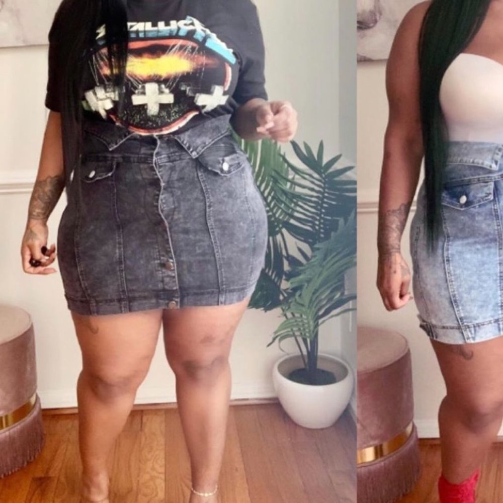 Black Denim Acid Wash Skirt